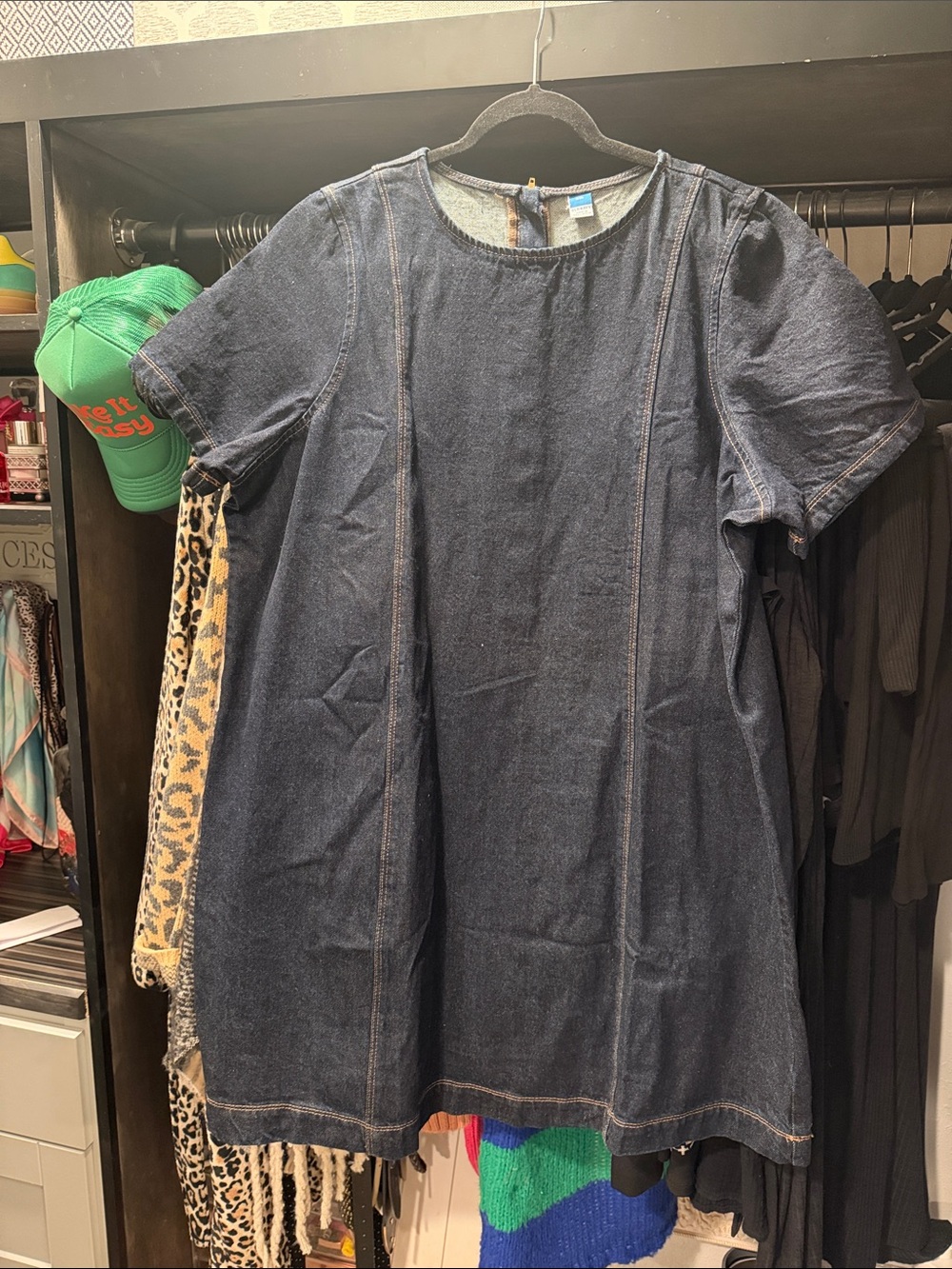Old Navy Dark Blue Denim Short-Sleeve A-Line Dress